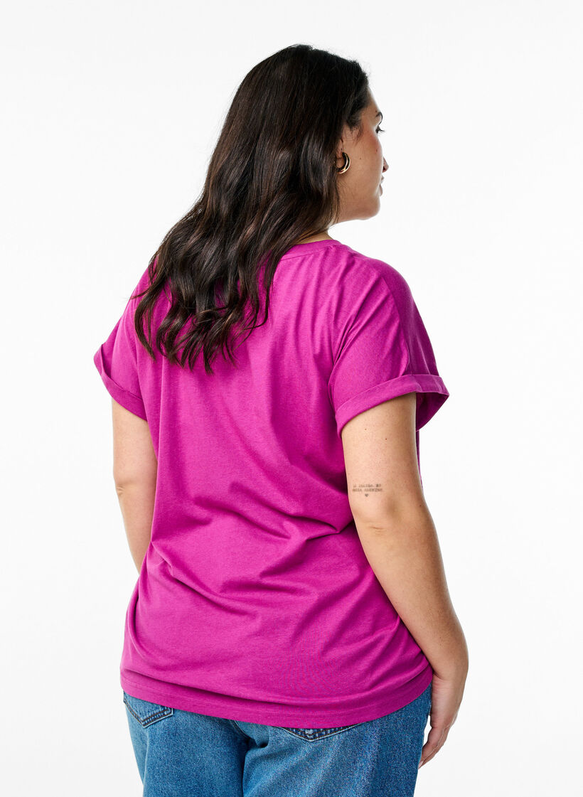 T-shirt &agrave; manches courtes en m&eacute;lange de coton, Violet, Model image number 2
