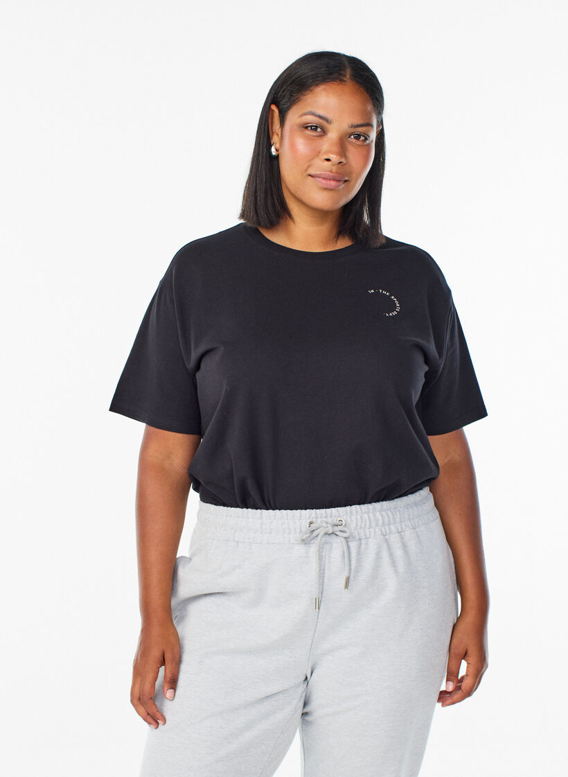 T-shirt sportif en coton bio, Noir, Model image number 0
