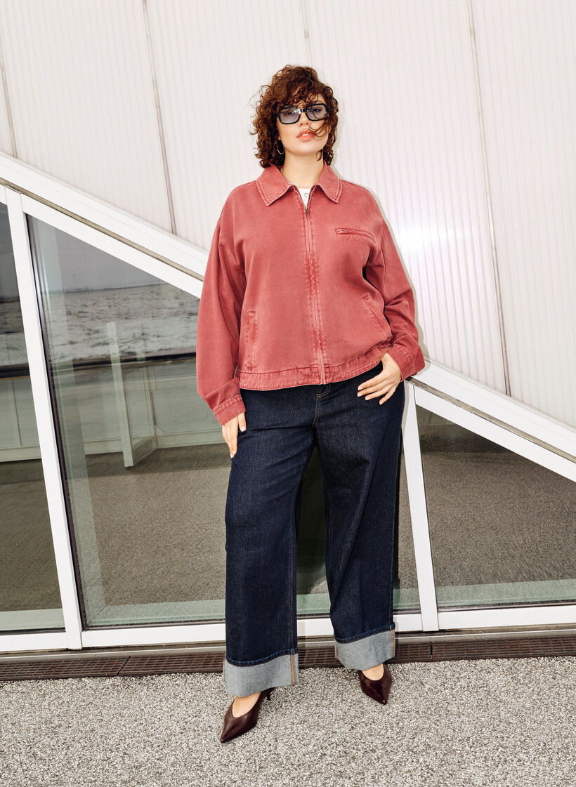 Jean droit large avec revers, Bleu, Image