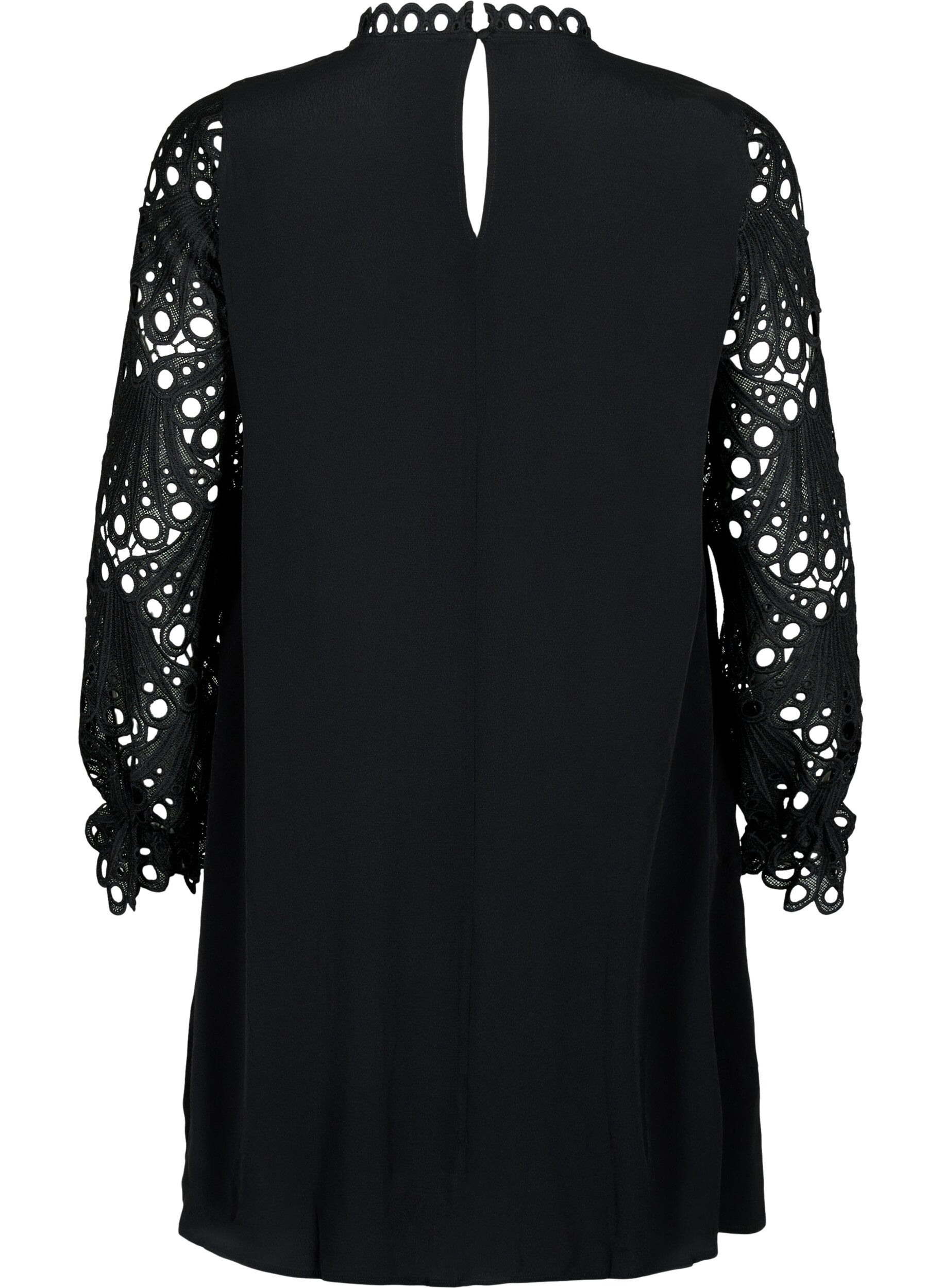 Zizzi Robe en viscose avec manches en crochet, Black, Packshot image number 1