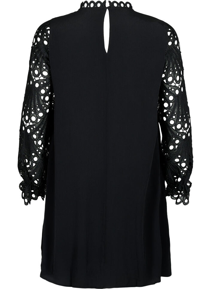 Robe en viscose avec manches en crochet, Black, Packshot image number 1