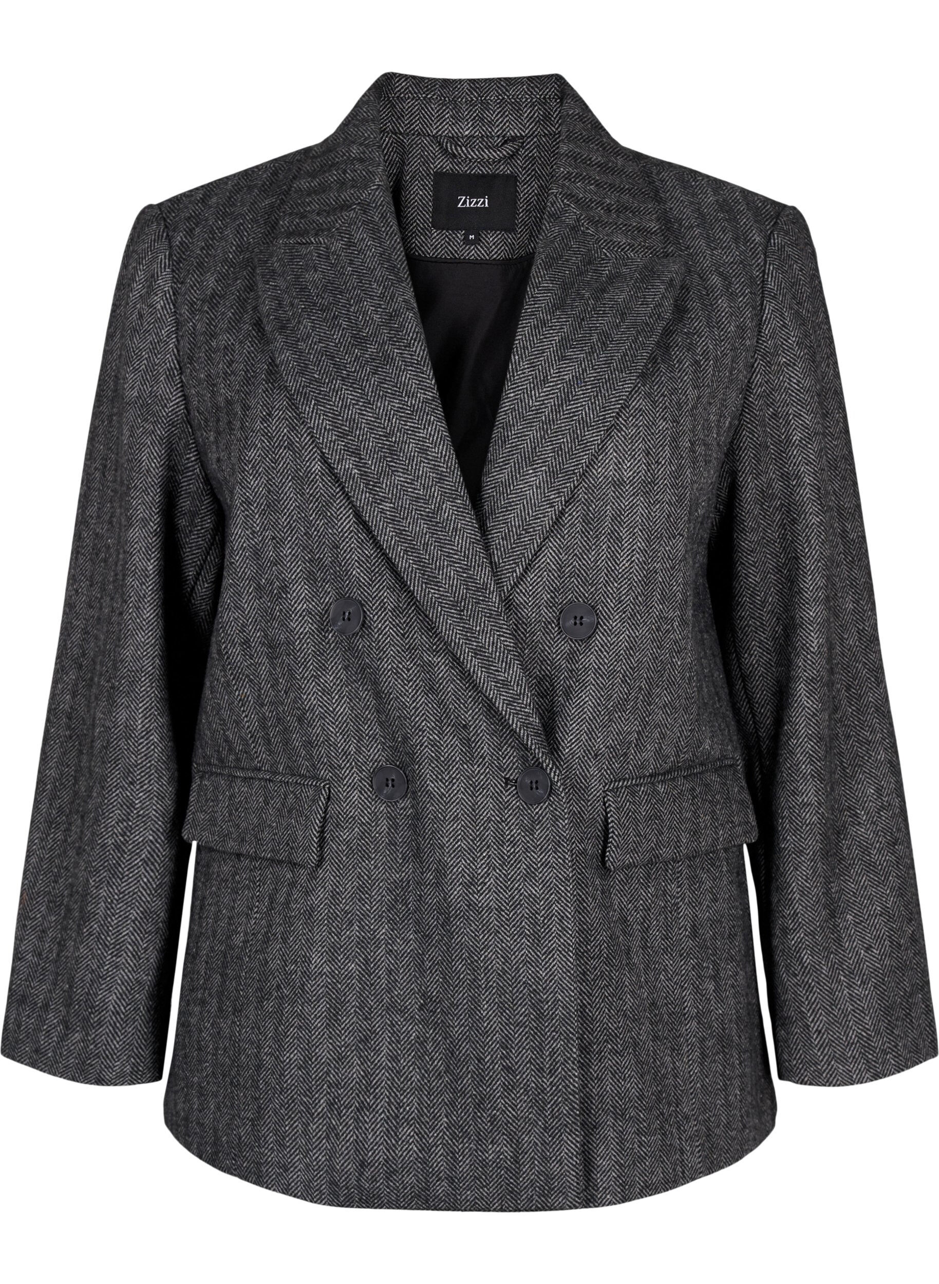 Zizzi Blazer en laine dot&eacute; de poches, Dark Grey Melange, Packshot image number 0