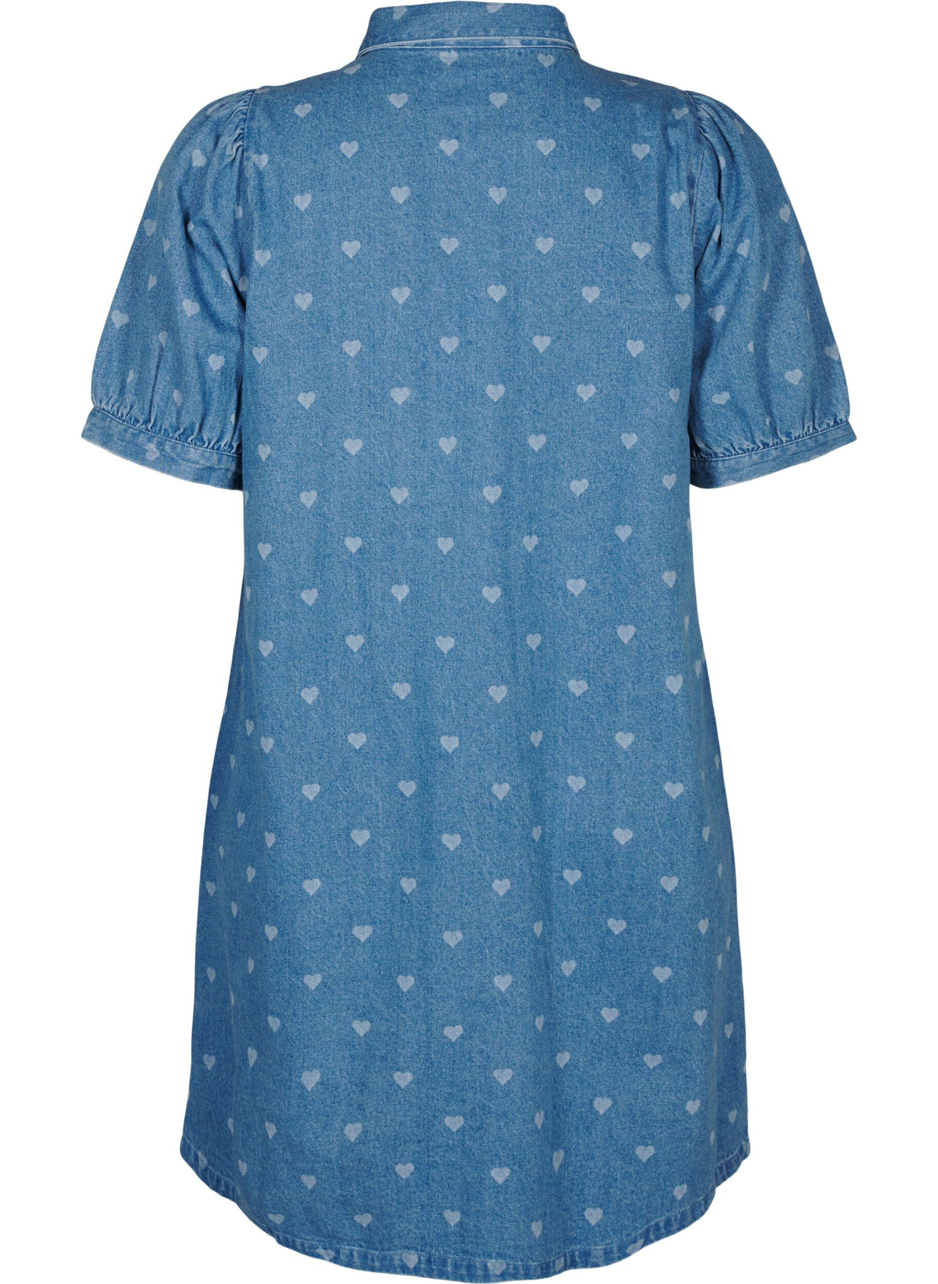 Zizzi Robe en jean &agrave; manches courtes avec imprim&eacute; c&oelig;ur, L. Blue D. w. Heart, Packshot image number 1