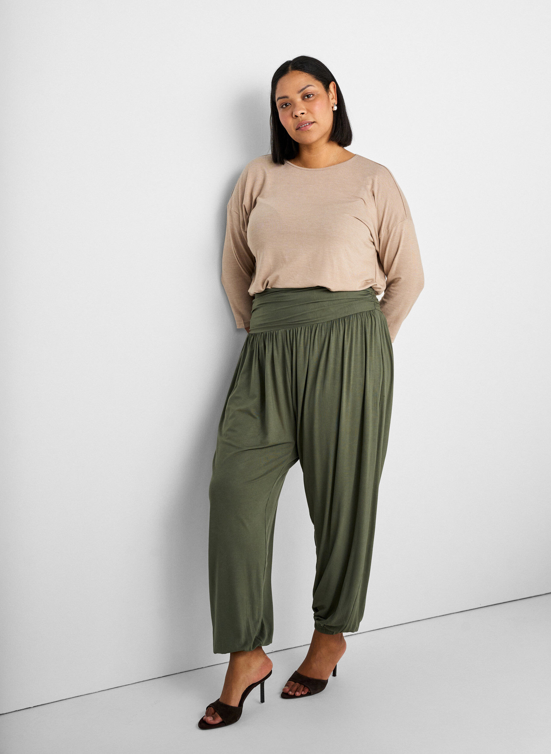 Zizzi Blouse en jersey avec manches 3/4, Beige, Image image number 0