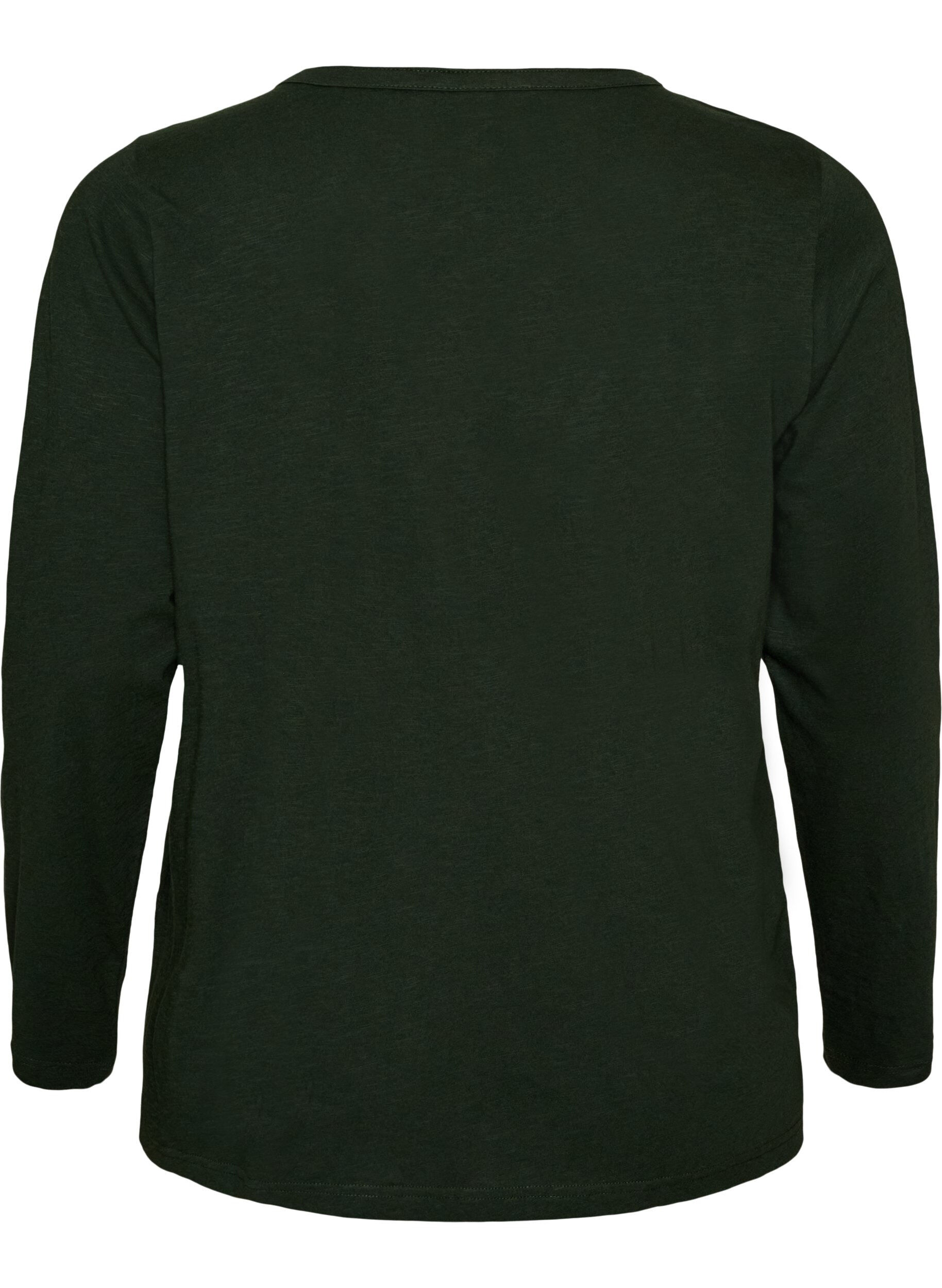 ZizziT-shirt &agrave; manches longues avec col V et boutons, Vert fonc&eacute;, Packshot image number 1