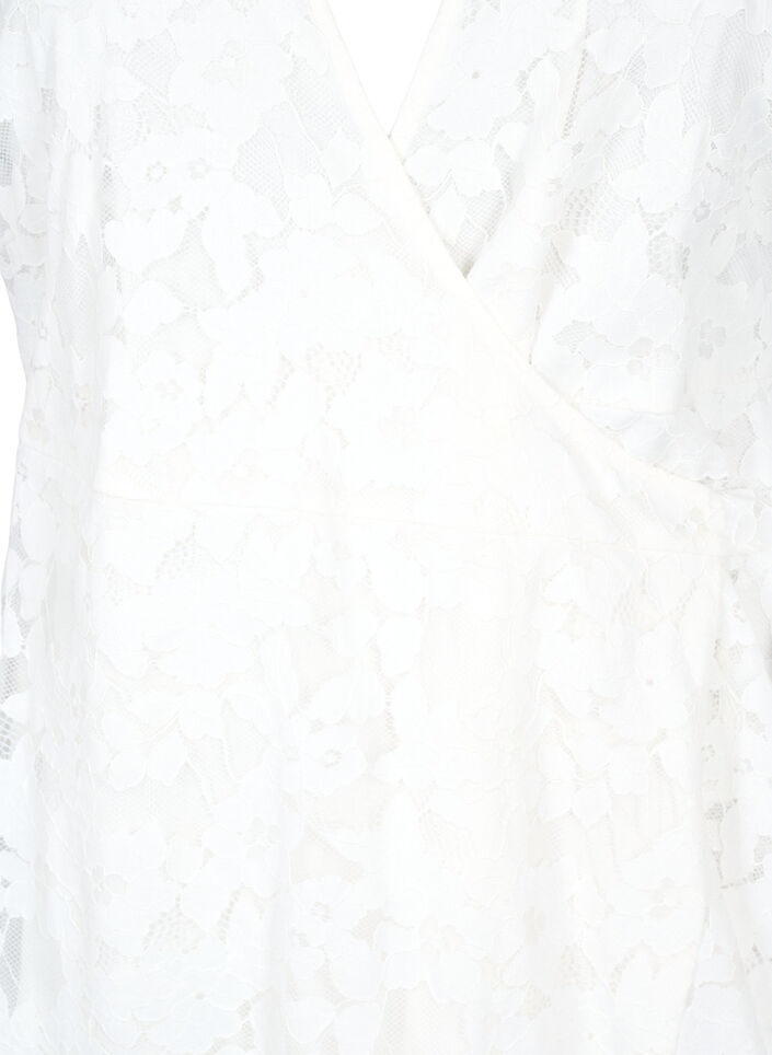 Robe cache-cœur avec dentelle et manches courtes, Bright White, Packshot image number 2