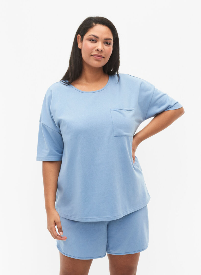 Blouse à manches courtes, Faded Denim, Model image number 0