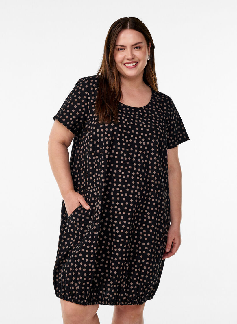 Robe en coton &agrave; manches courtes avec imprim&eacute;, Marron, Model image number 0