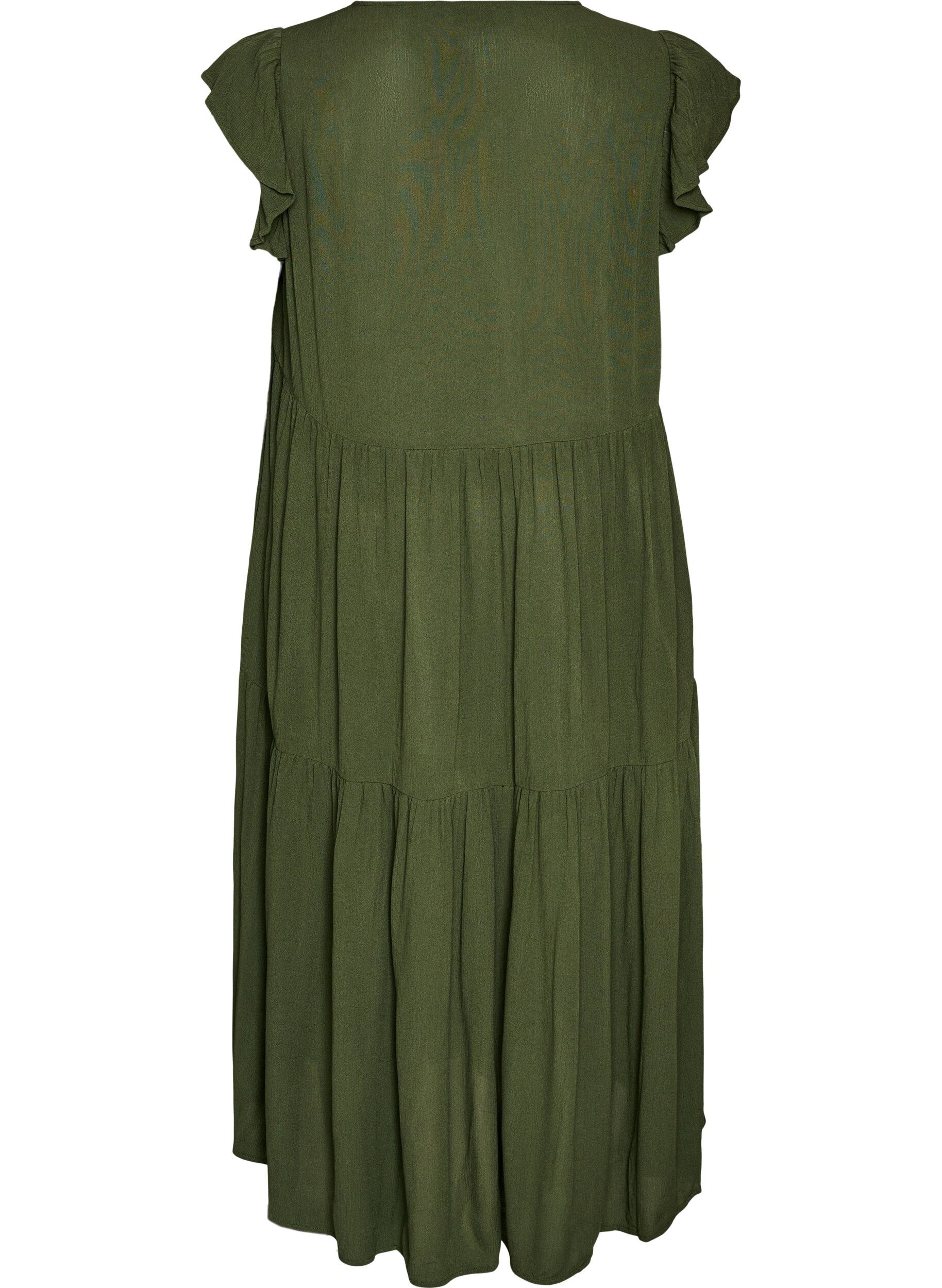 ZizziRobe midi en viscose avec manches &agrave; volants, Vert, Packshot image number 1