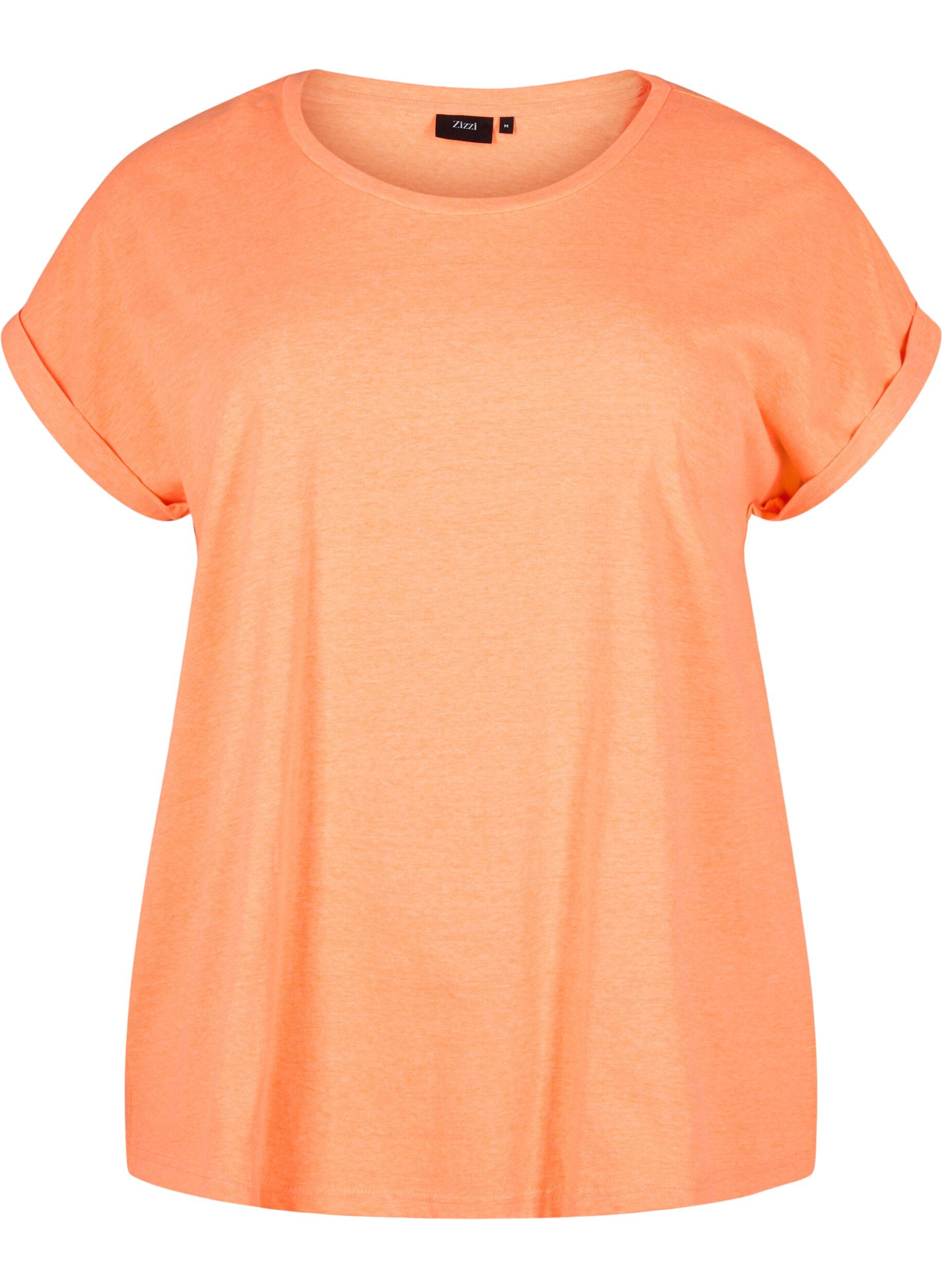 Zizzi T-shirt en coton n&eacute;on, Corail, Packshot image number 0