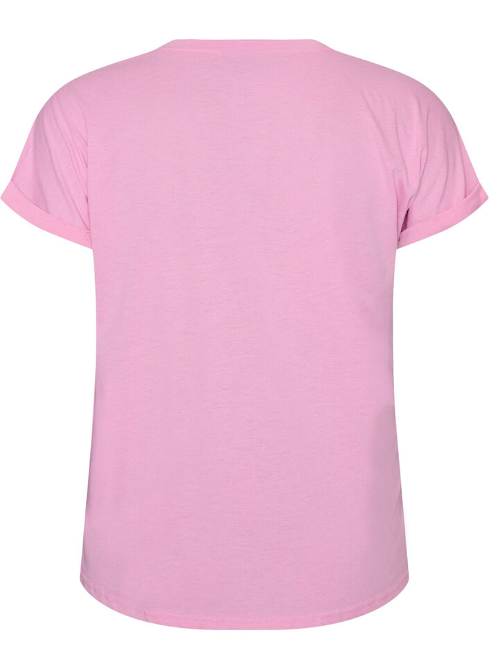T-shirt &agrave; manches courtes en coton m&eacute;lang&eacute;, Rose, Packshot image number 1