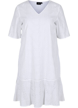 Robe en coton à manches courtes avec broderie anglaise, Bright White, Packshot image number 0