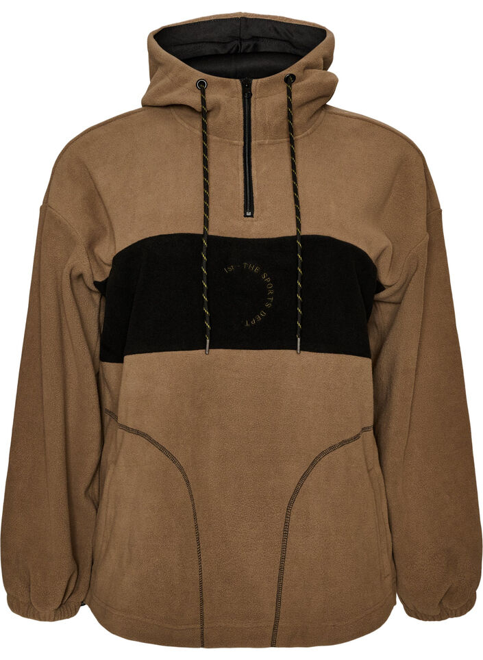 Anorak en polaire avec capuche et empi&egrave;cement contrastant, Marron, Packshot image number 0