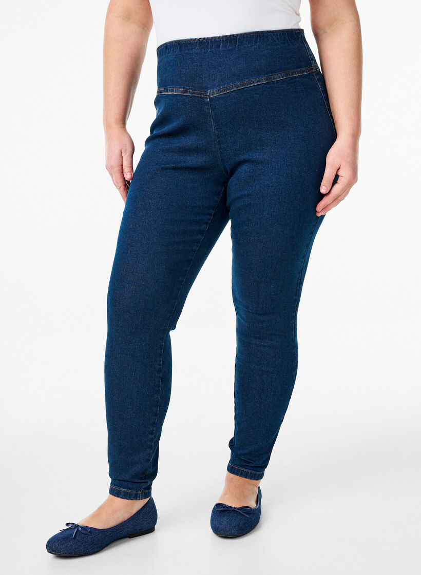 Jeggings extensibles avec une taille haute, Bleu, Model image number 2