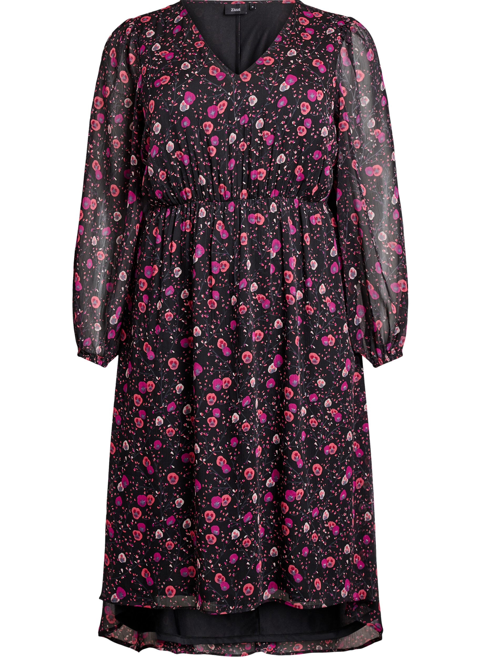 Robe en mousseline &agrave; imprim&eacute; floral et manches longues
