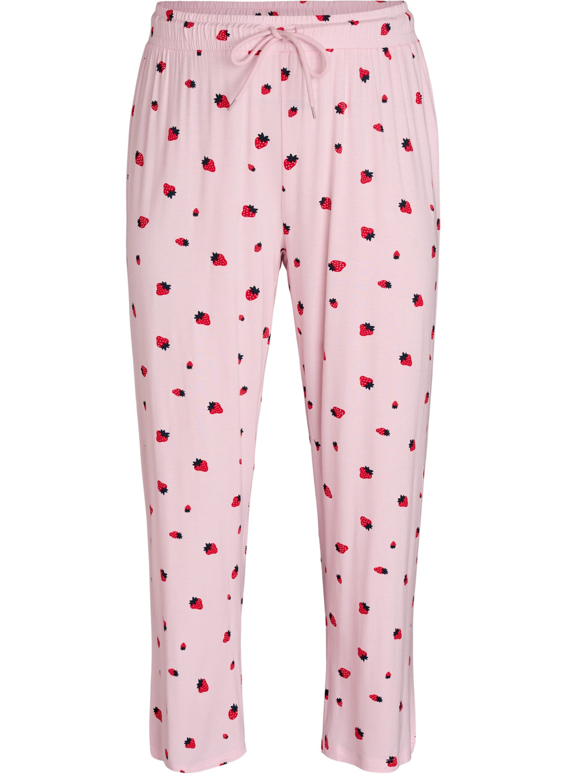 Zizzi Pantalon de pyjama en jersey doux avec taille haute et imprim&eacute; fruits, Rose, Packshot image number 0