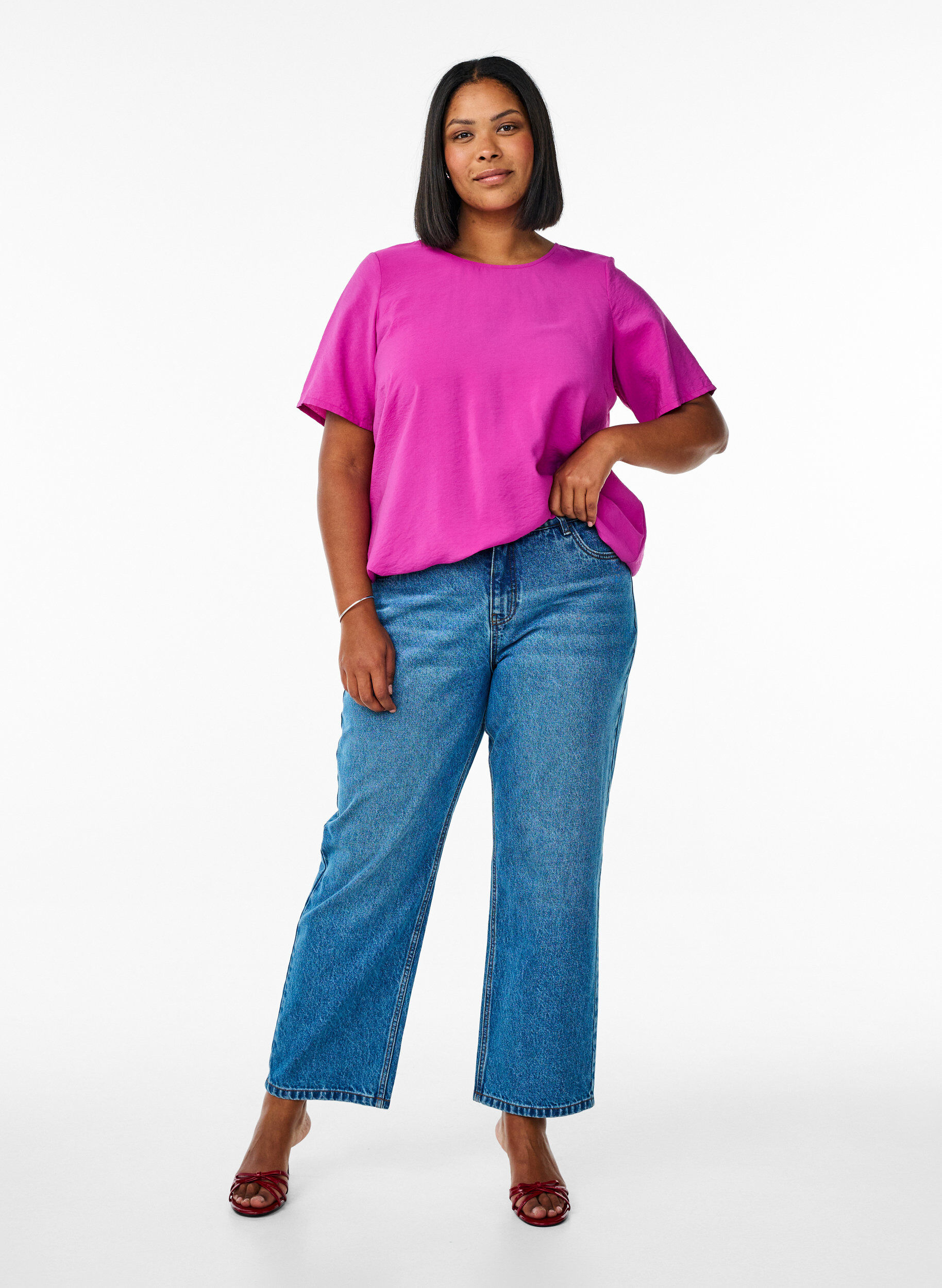 Zizzi Blouse &agrave; manches courtes avec ourlet &eacute;lastique, Rose, Model image number 1