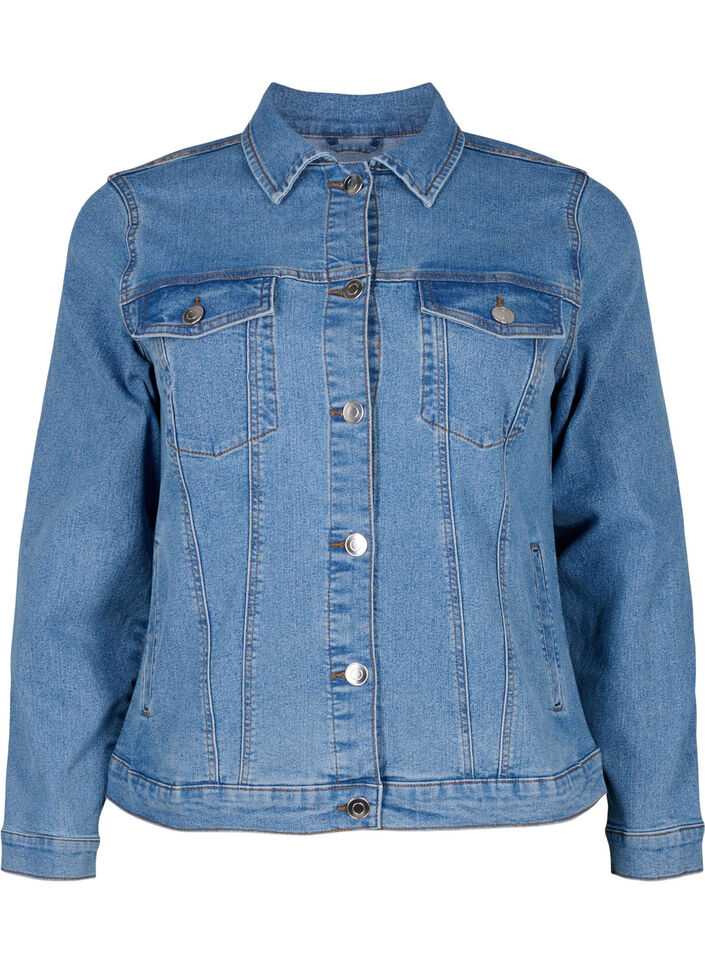 FLASH - Veste en jean en mélange de coton extensible, Bleu, Packshot image number 0