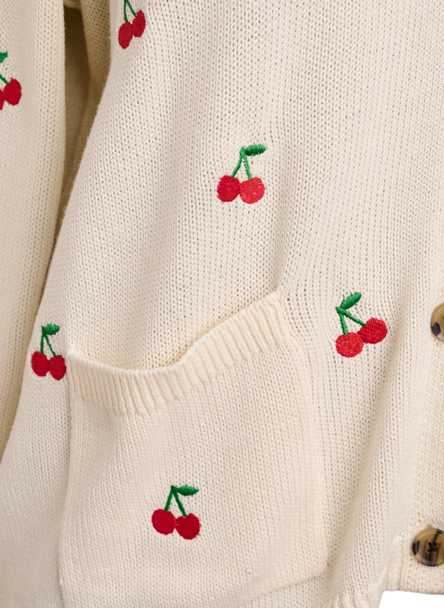 Zizzi Cardigan en maille avec broderies de cerises, Vanille, Packshot image number 3