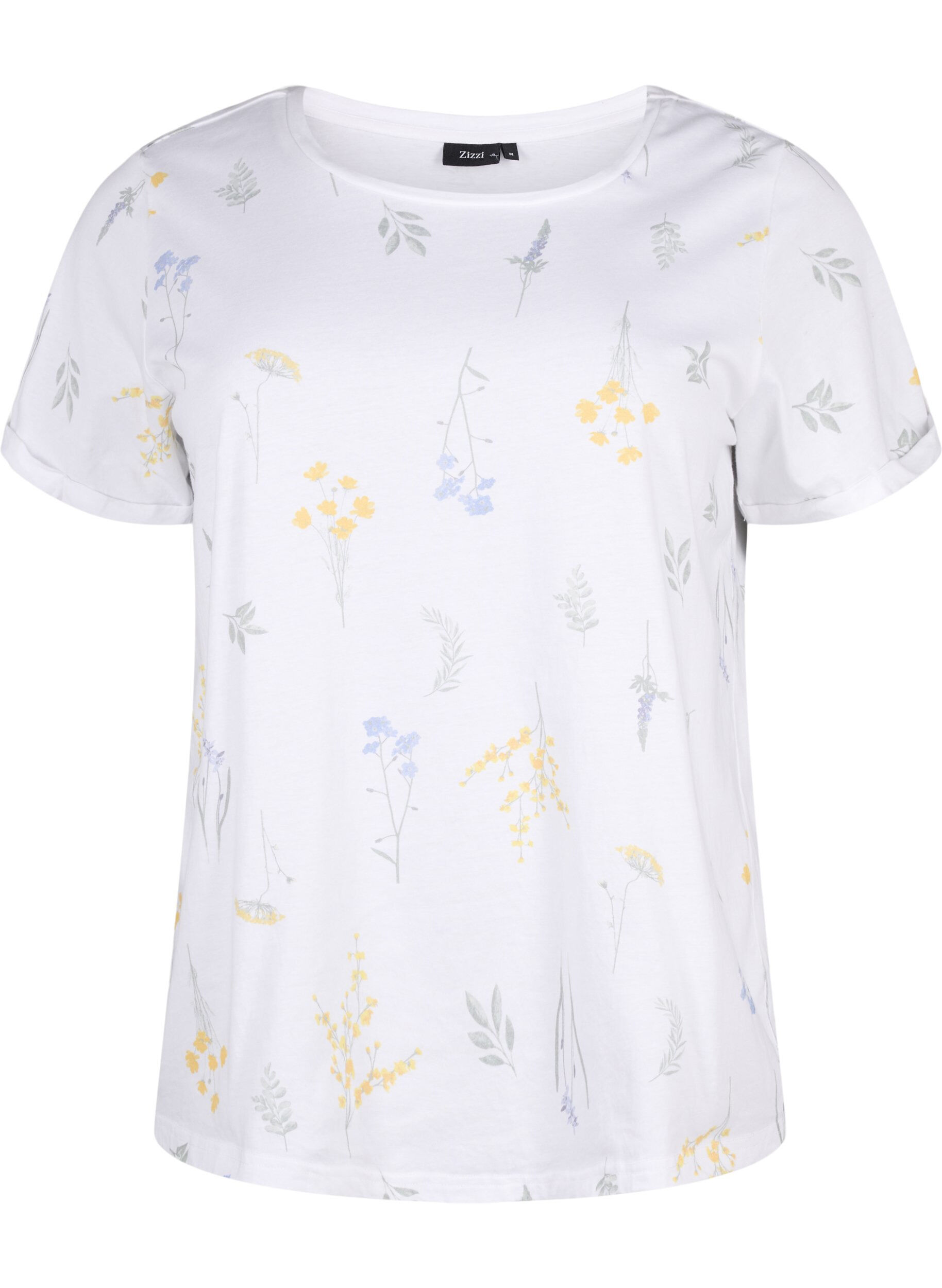 Zizzi T-shirt en coton biologique avec imprim&eacute; floral, Bright W. AOP, Packshot image number 0