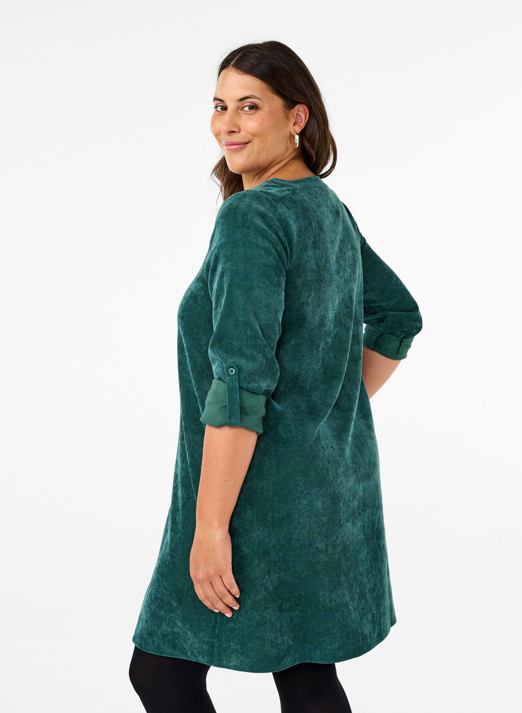 Zizzi Robe en velours avec d&eacute;tail de fermeture &eacute;clair, Posy Green, Model image number 1