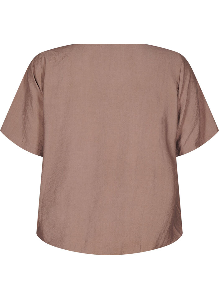 Blouse à manches courtes avec ourlet élastique, Marron, Packshot image number 1