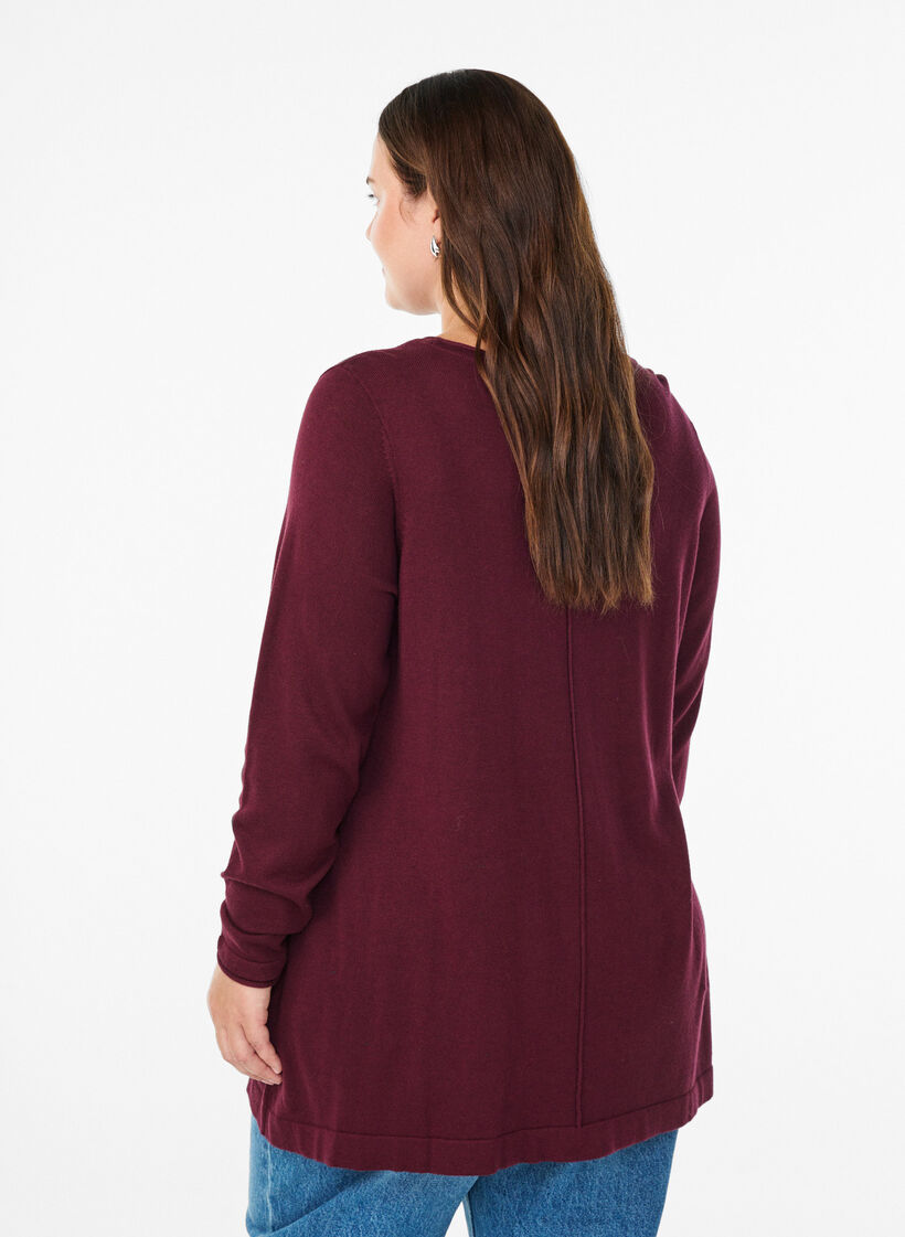 Blouse tricot&eacute;e en m&eacute;lange coton-viscose, Bordeaux fonc&eacute;, Model image number 2