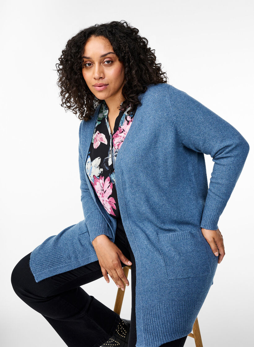 Cardigan en tricot c&ocirc;tel&eacute; avec poches, Bleu, Image image number 0