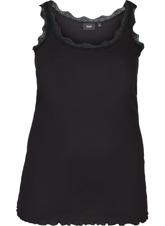 Haut avec bordure en dentelle, Noir, Packshot image number 0