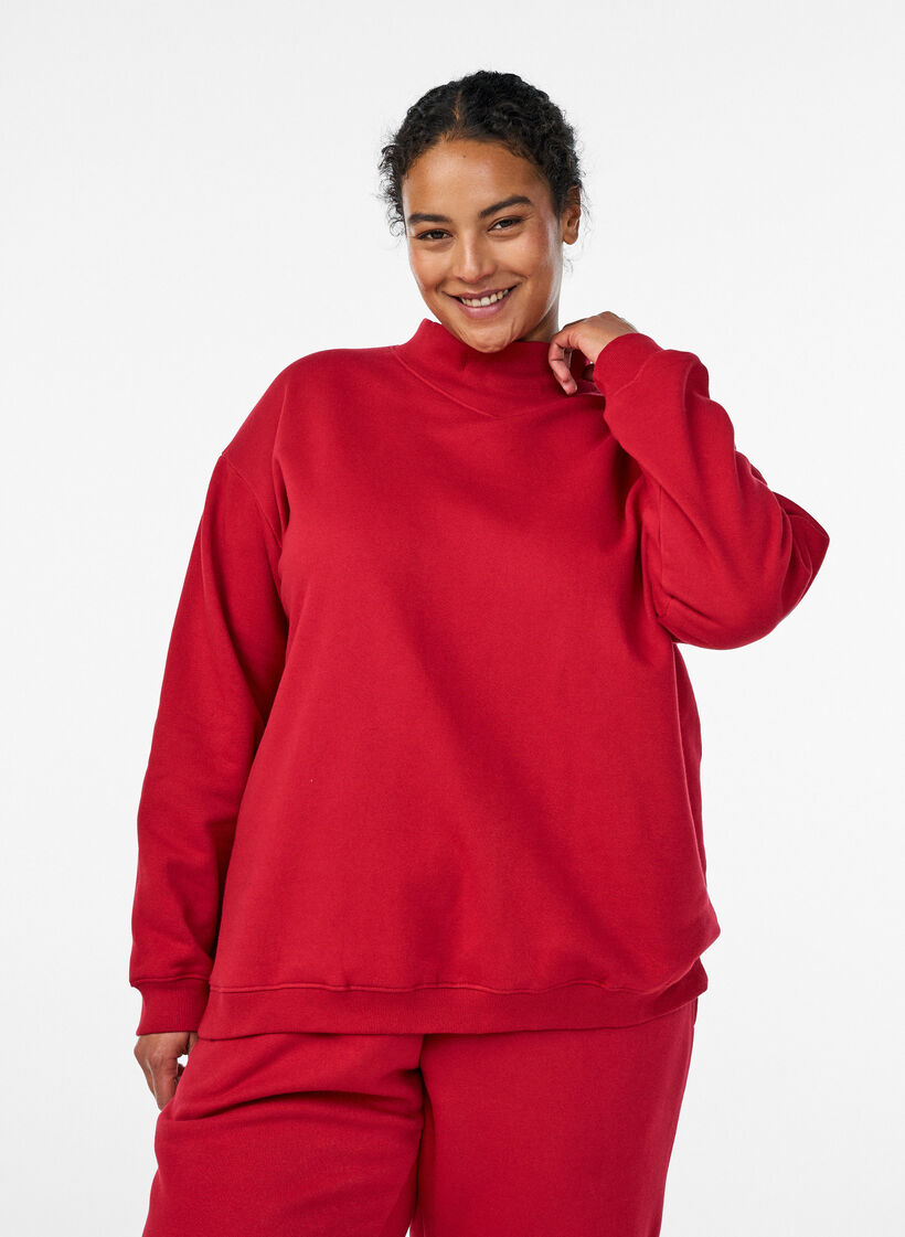 Sweatshirt &agrave; col montant et manches longues, Rouge, Model image number 0