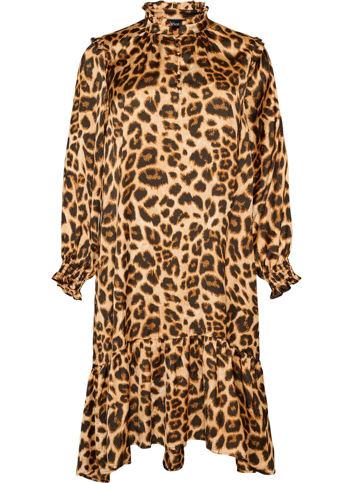 Robe &agrave; imprim&eacute; l&eacute;opard avec volants, Marron, Packshot