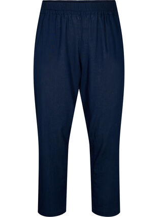 Pantalon en coton uni avec du lin, Navy Blazer, Packshot image number 0