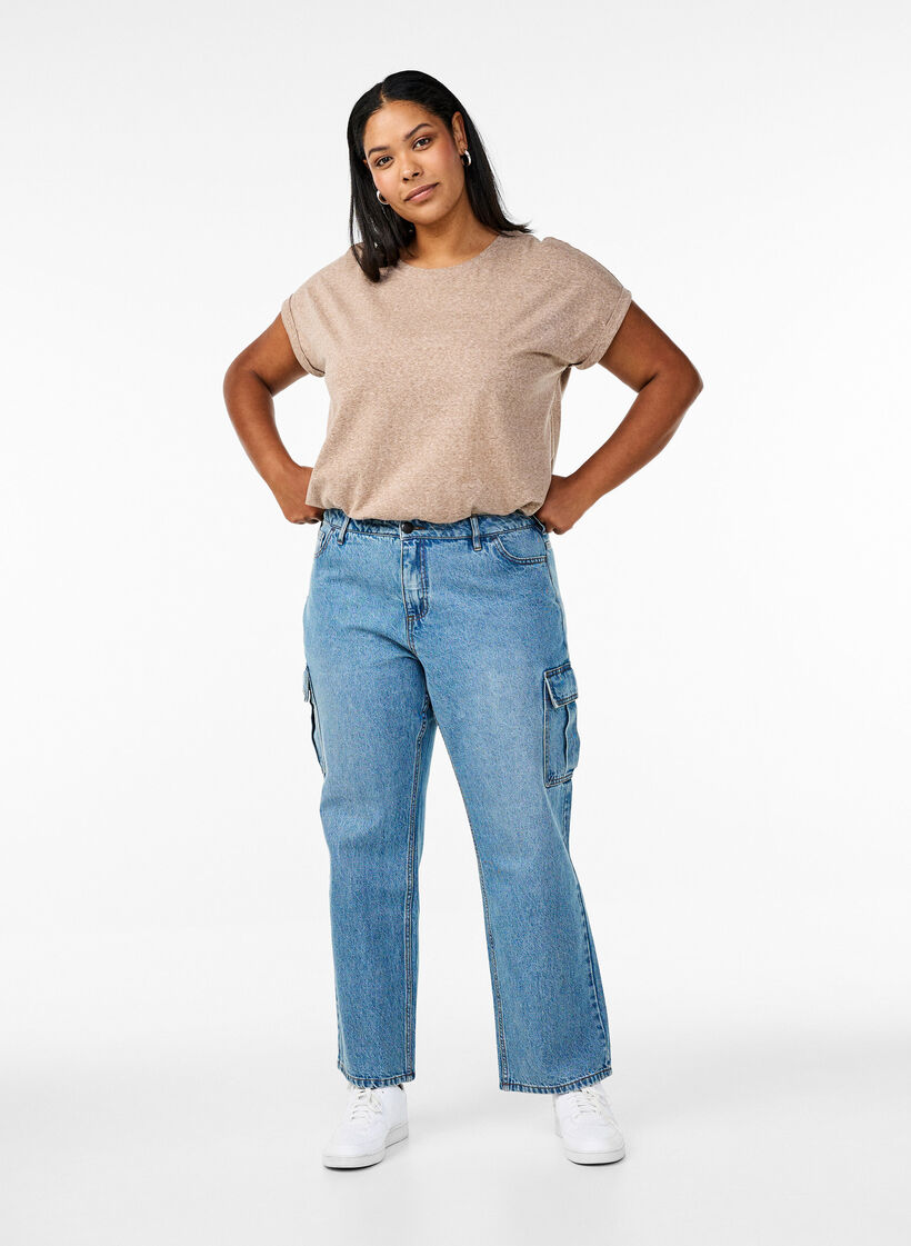 T-shirt mélangé à manches courtes, Marron, Model image number 1