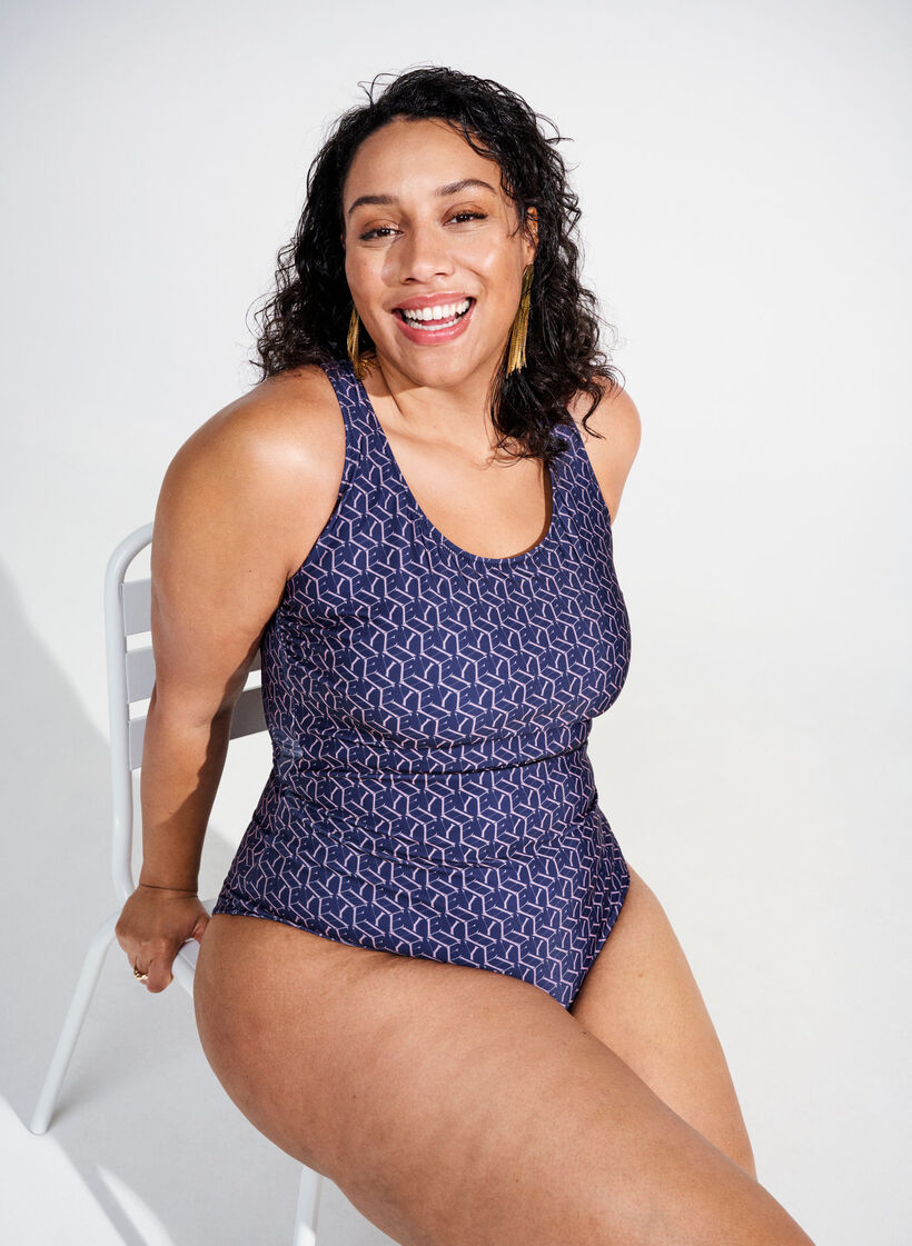 Maillot de bain avec imprimé et dos croisé, Text Print, Image image number 0