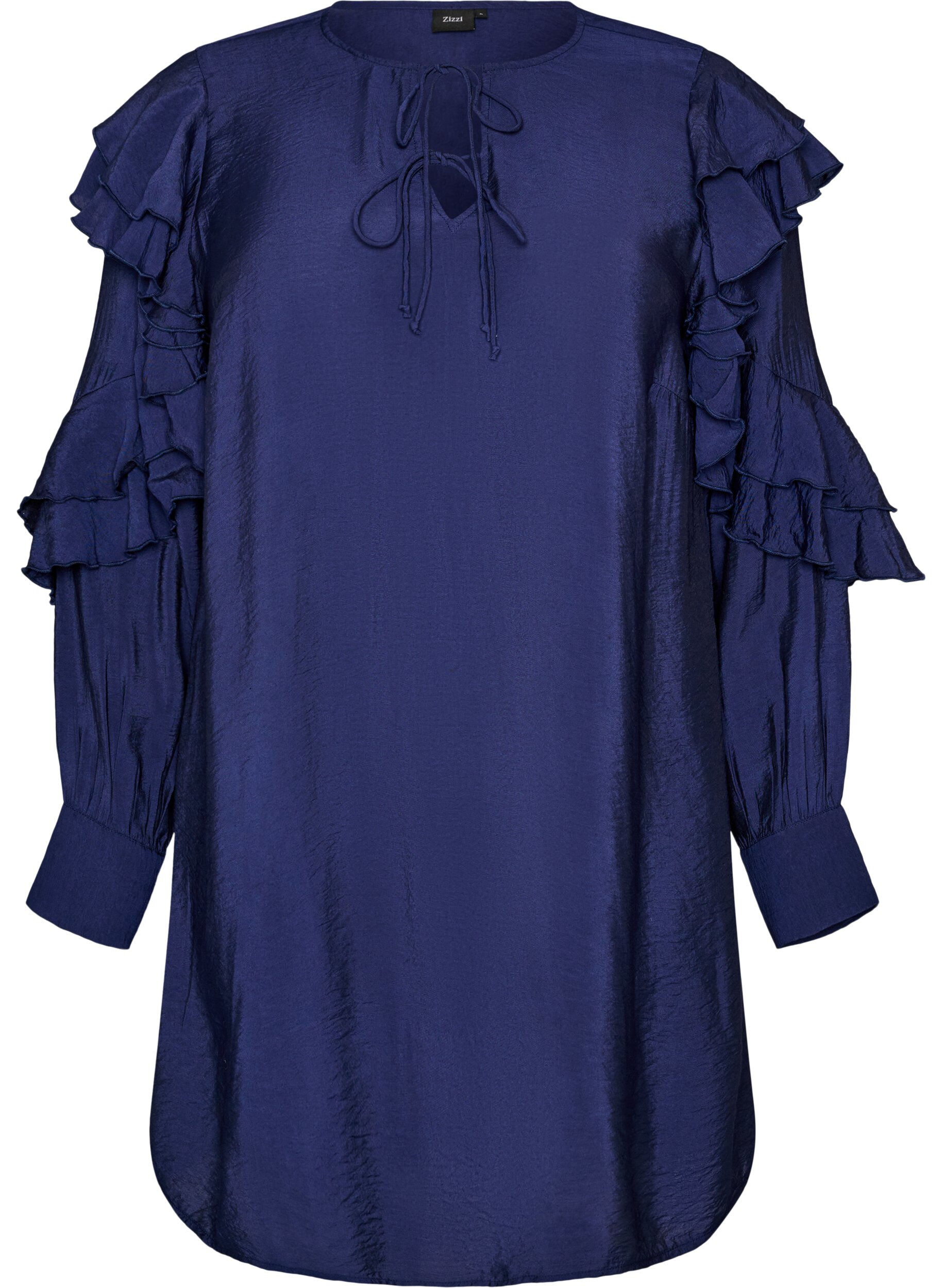 ZizziRobe en viscose avec volants et liens &agrave; nouer, Bleu, Packshot image number 0