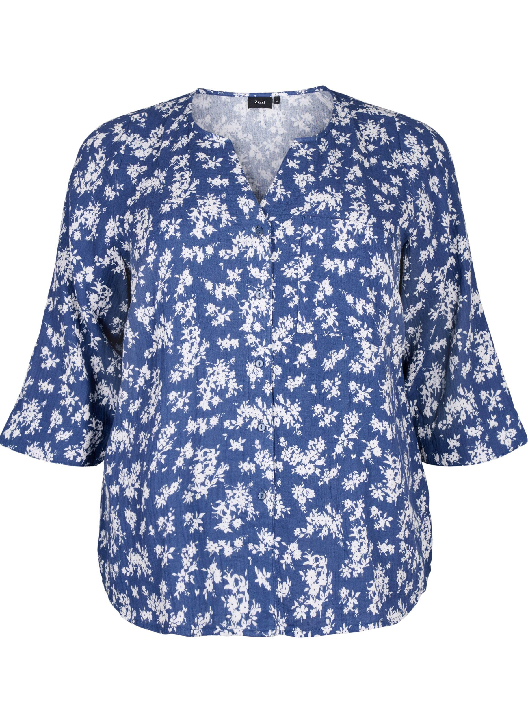 Zizzi Chemise de nuit florale &agrave; manches 3/4, V. Indigo Flower AOP, Packshot image number 0