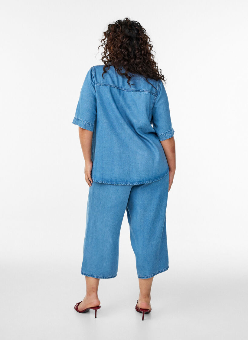 Chemise &agrave; manches courtes aspect denim en lyocell, Bleu Clair, Model image number 2