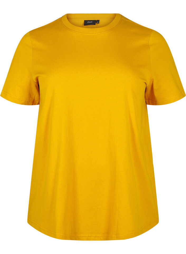 T-shirt basique en coton &agrave; col rond, Jaune, Packshot image number 0