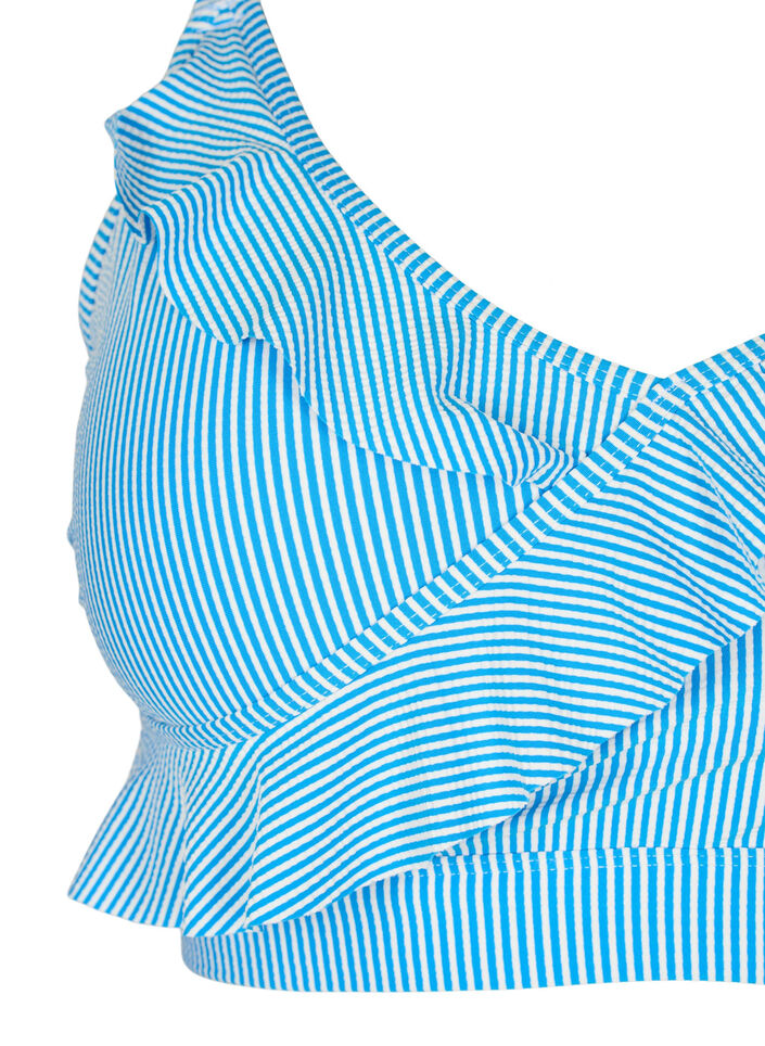 Haut de bikini rayé avec volants, BlueWhite Stripe AOP, Packshot image number 2