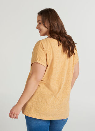 T-shirt chiné en coton, Mineral Yellow Mélange, Model image number 1