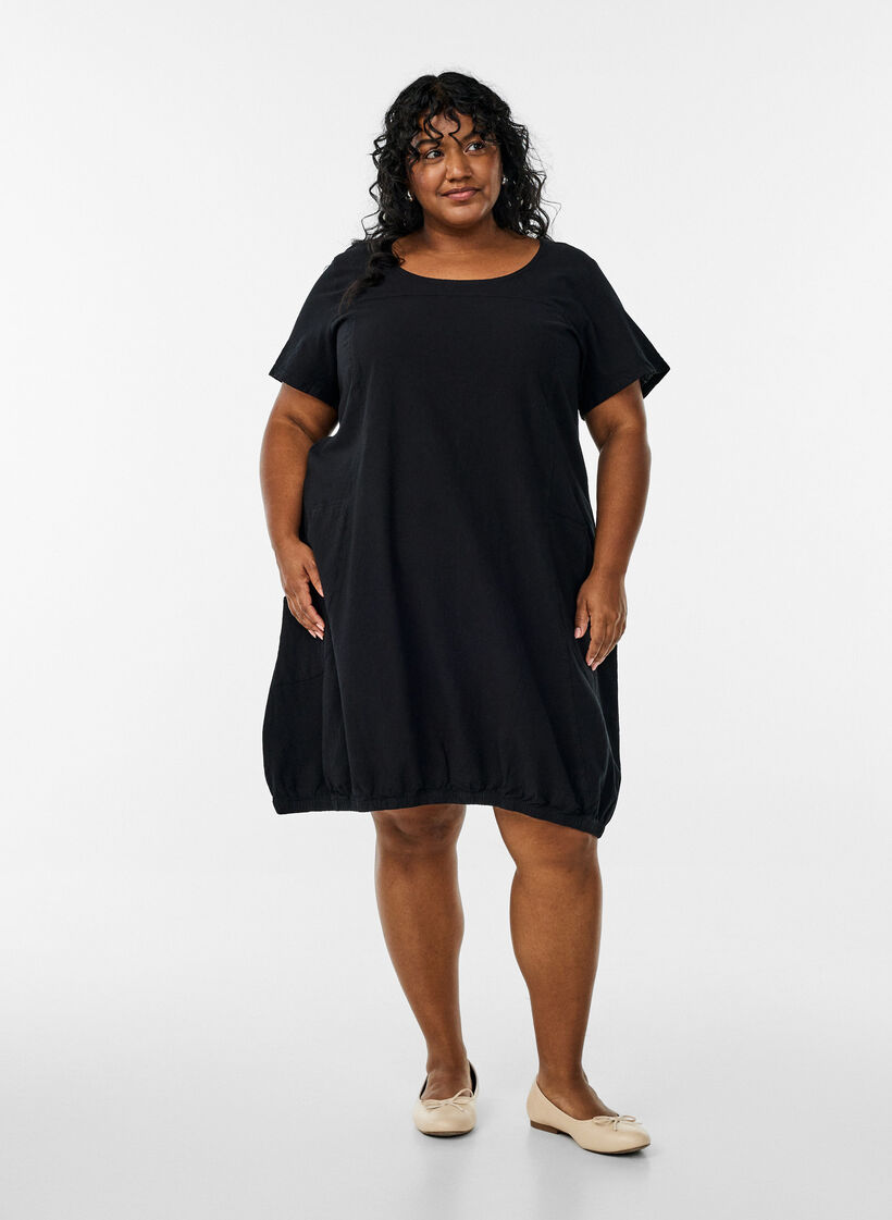Robe en coton &agrave; manches courtes, Noir, Model image number 1