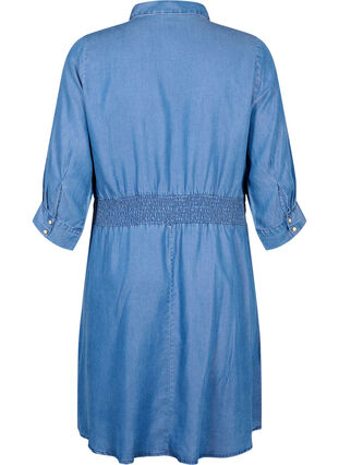 Robe en denim souple avec manches 3/4 et smock, Blue denim, Packshot image number 1