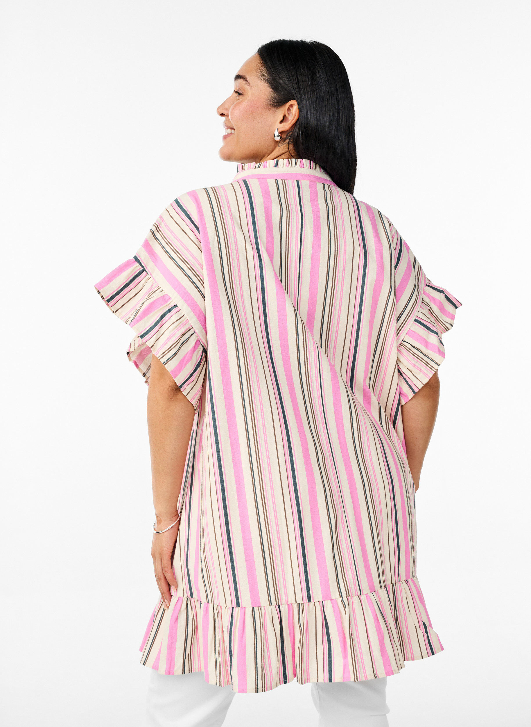 Zizzi Tunique avec col en V et volants, Vanille, Model image number 2