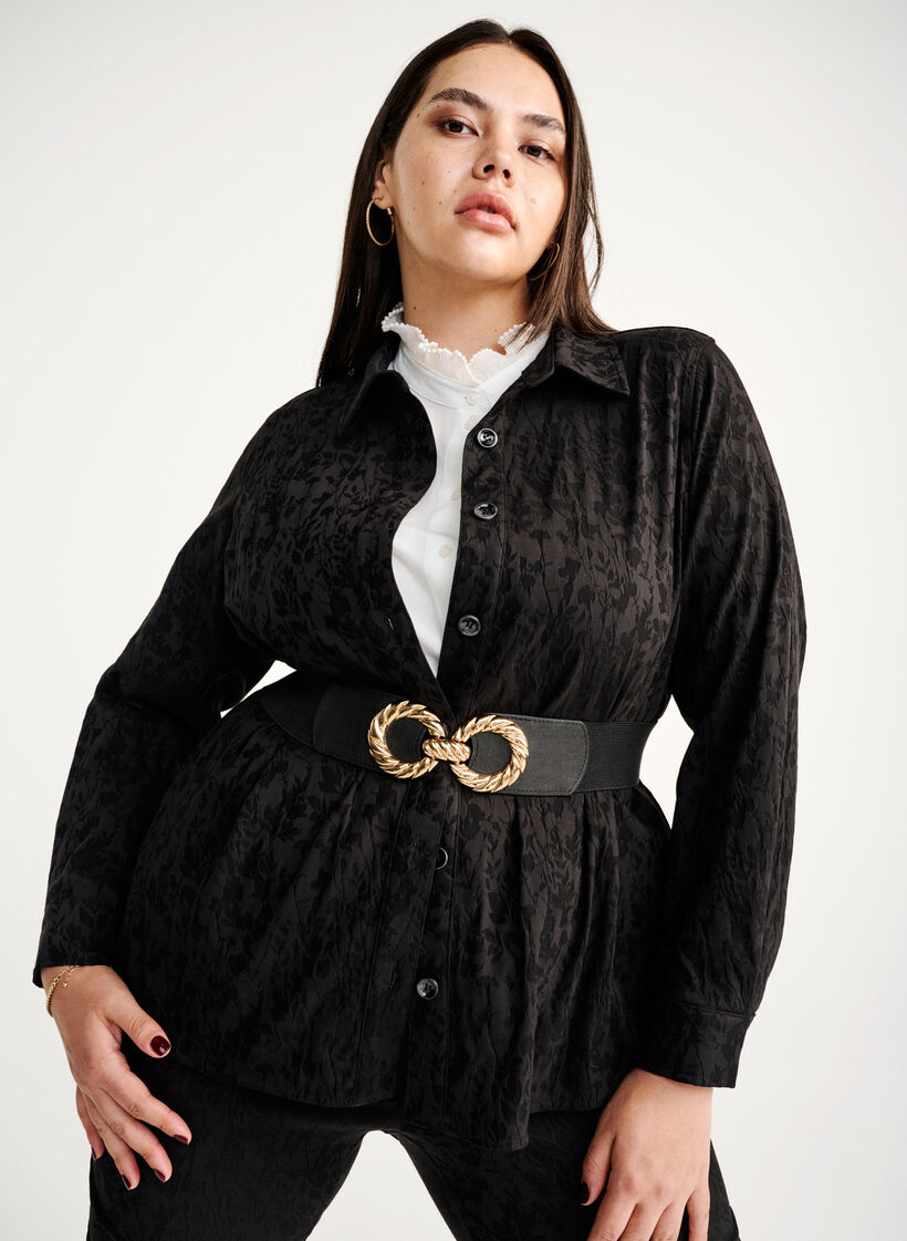 Veste chemise en viscose avec motif ton sur ton, Black, Image image number 0