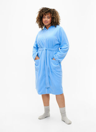 Robe de chambre avec fermeture éclair et capuche, Della Robbia Blue, Model image number 2