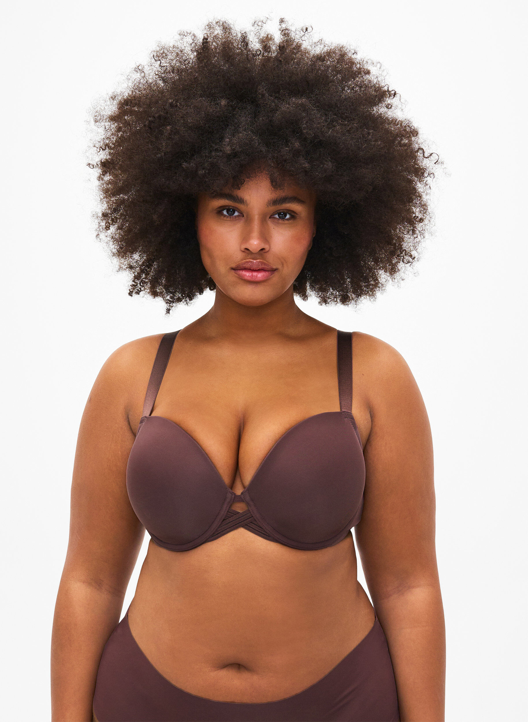 Soutien-gorge moul&eacute; avec d&eacute;tail en forme de croix, Marron, Model