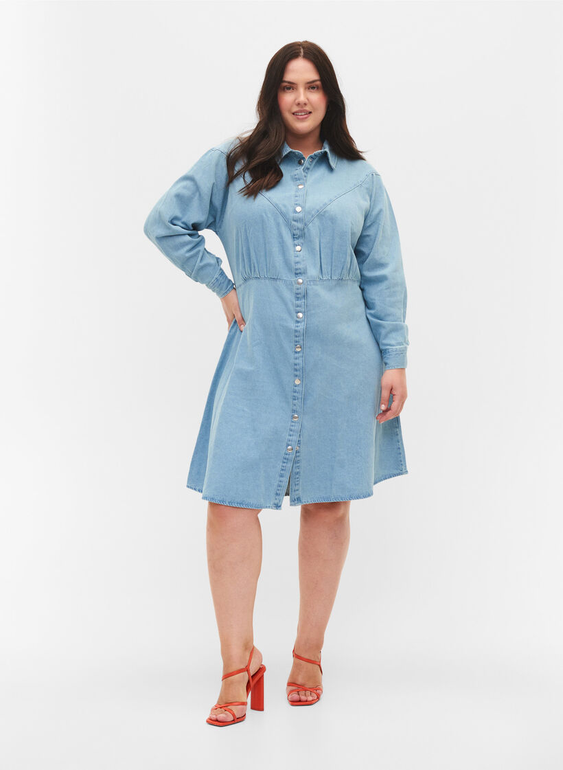 Robe Denim avec boutons et manches longues, Light blue denim, Model image number 2