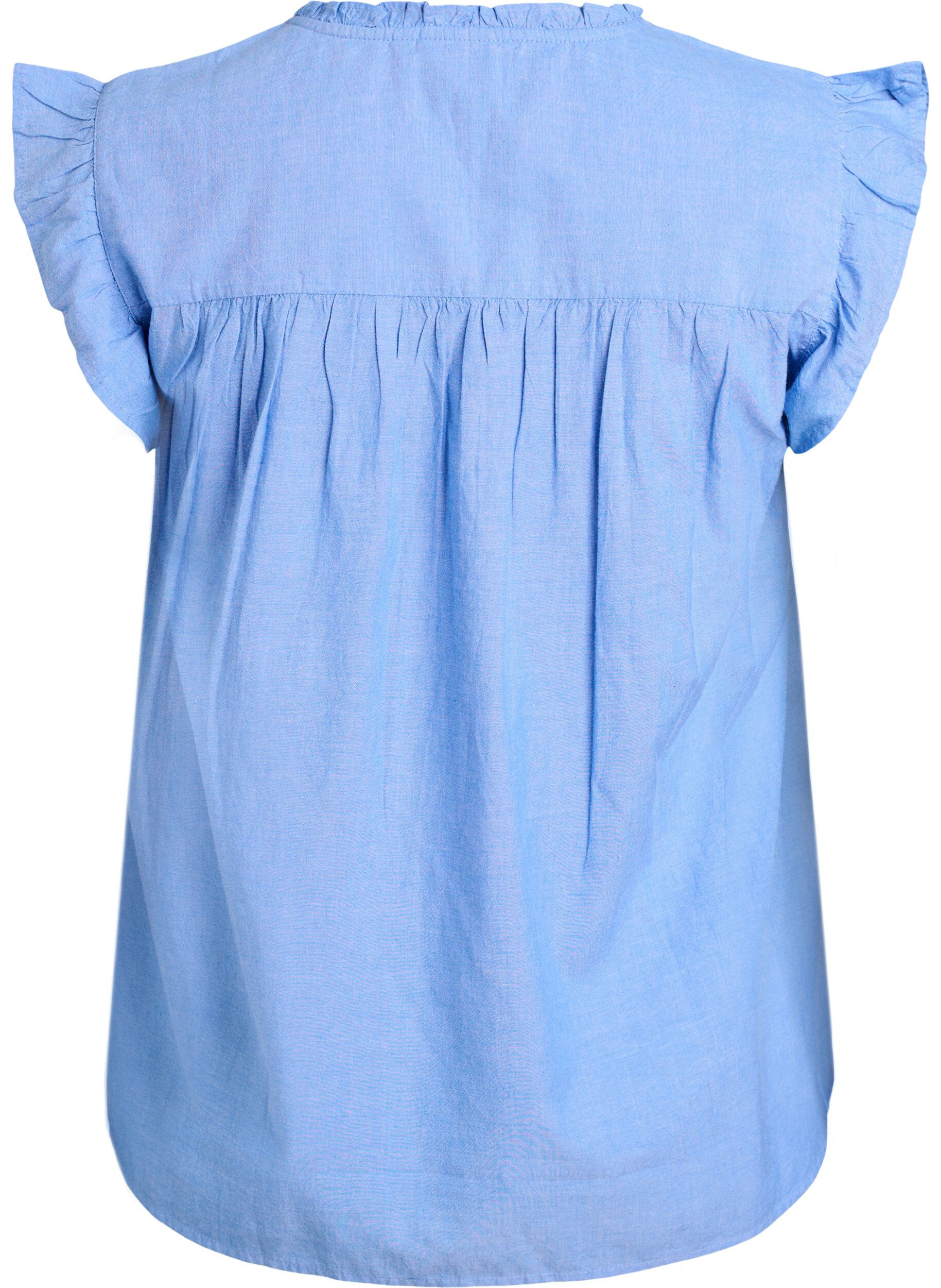 ZizziBlouse sans manches en coton &agrave; bords volant&eacute;s, Bleu Clair, Packshot image number 1