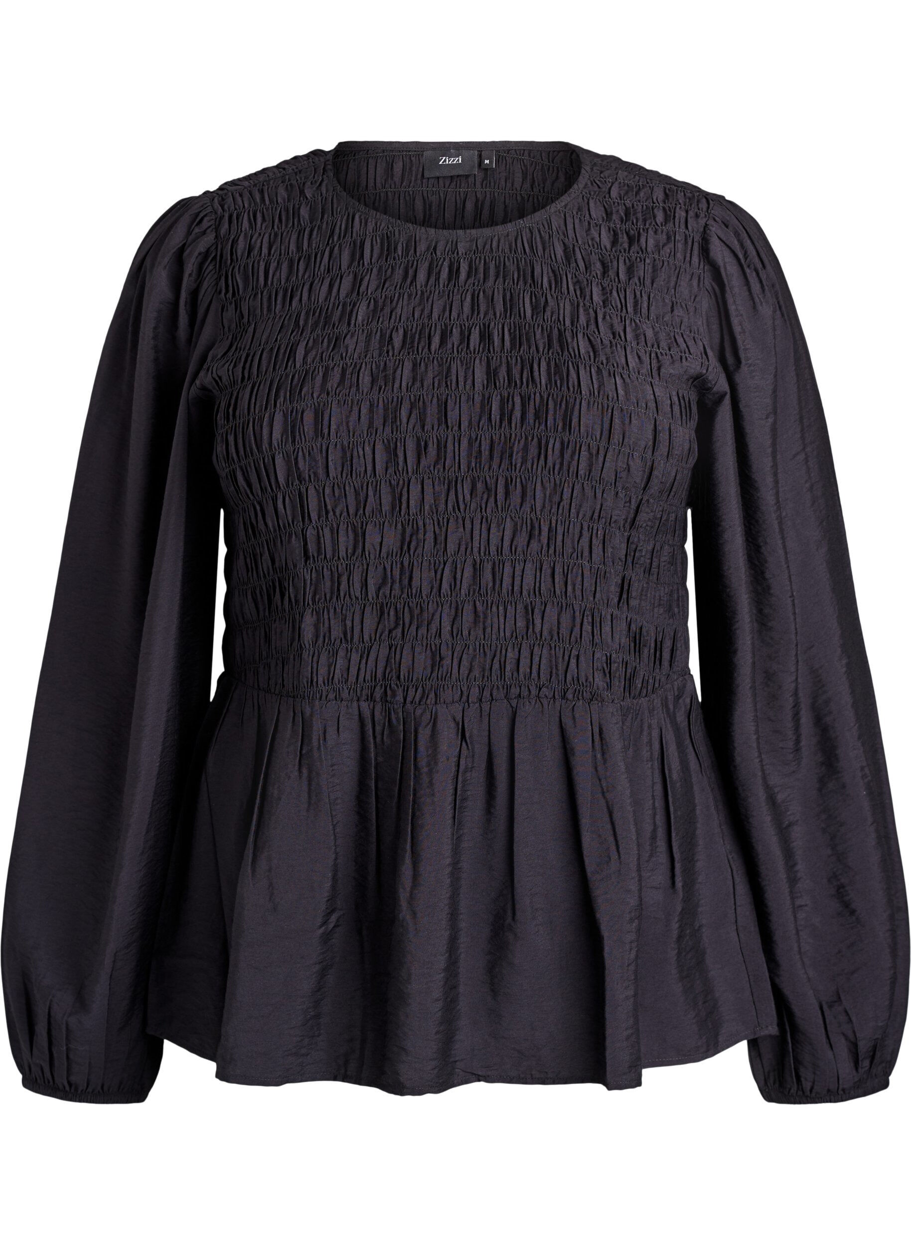 Zizzi Blouse avec smocks et manches longues, Noir, Packshot image number 0