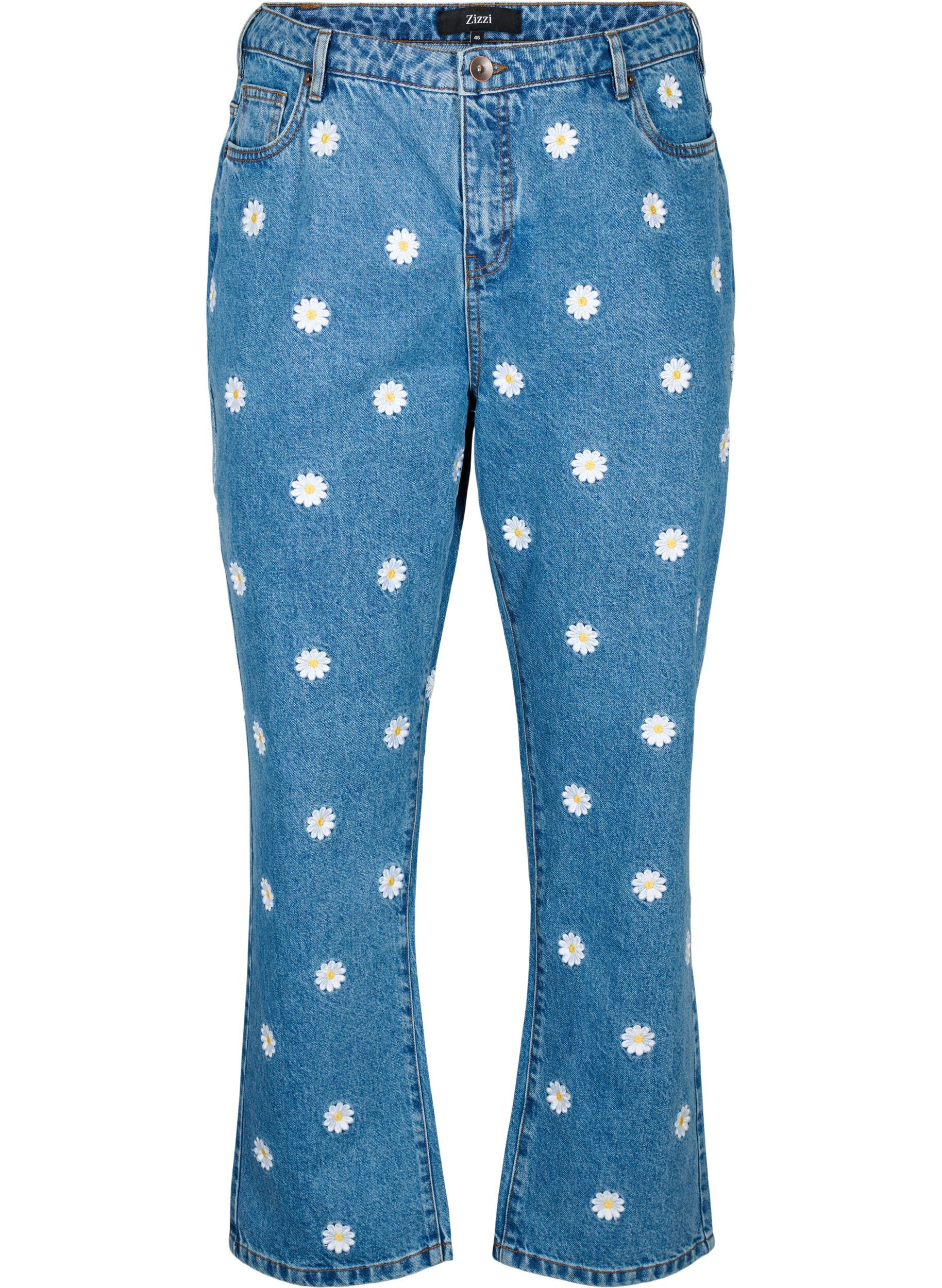 Zizzi Jean Gemma taille haute avec des marguerites, Bleu Clair, Packshot image number 0